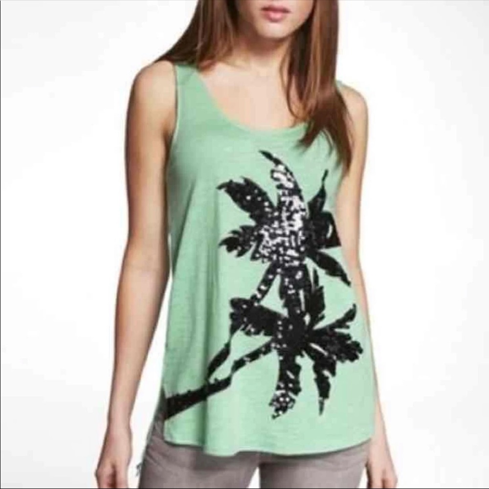 Express palm tree green black tank xs NWT